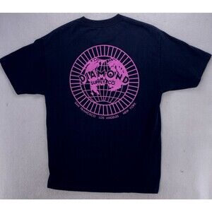 Diamond Supply Co Mens Large Navy Blue Pink Globe Graphic T Shirt Made in USA